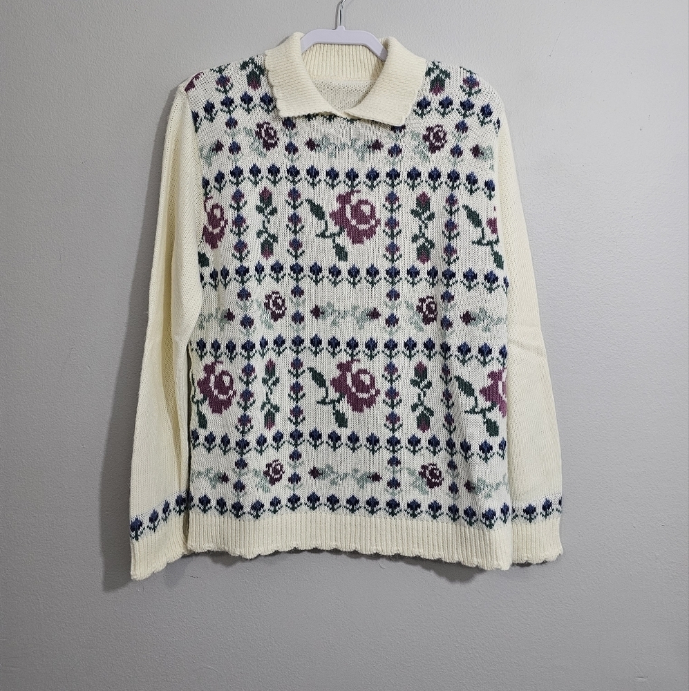 Vintage Cricket Lane Floral Knit Grandmacore Sweater
